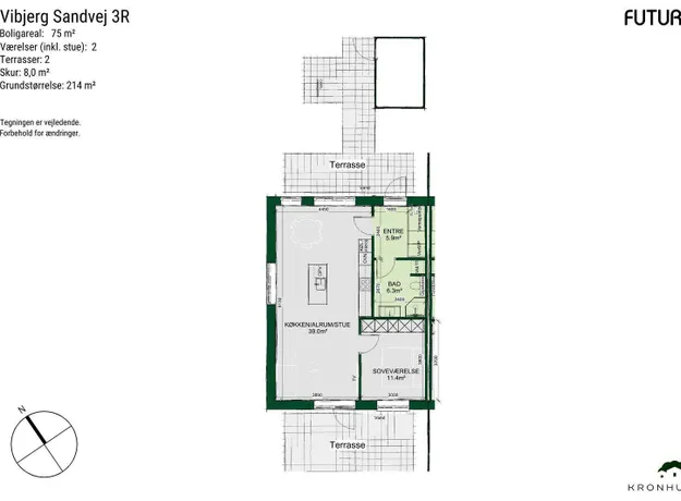 2 værelses hus på 75 m