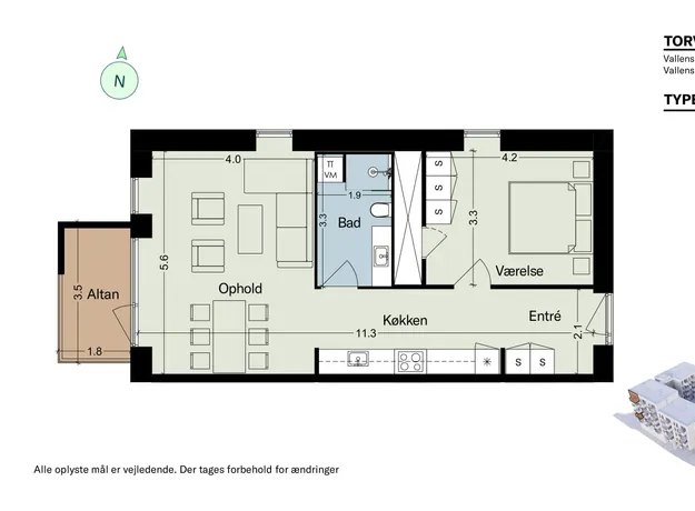 2 værelses lejlighed på 90 m