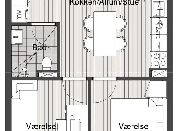 3 værelses lejlighed på 46 m