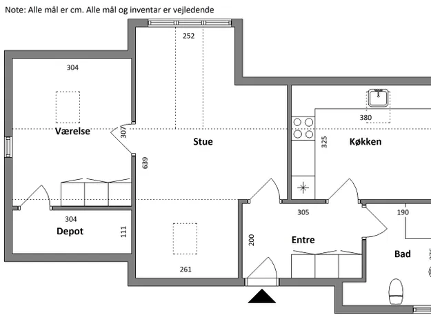 2 værelses lejlighed på 60 m