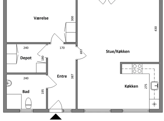 2 værelses lejlighed på 75 m