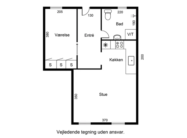 2 værelses lejlighed på 43 m