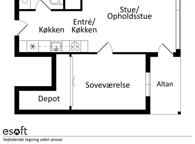 2 værelses lejlighed på 60 m