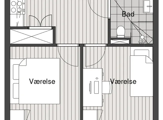 3 værelses lejlighed på 55 m