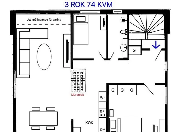 3 rums lägenhet i Halmstad