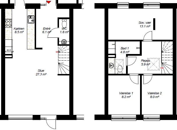 4 værelses hus på 104 m